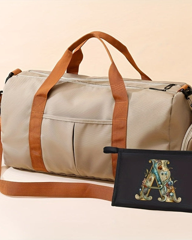 Large Capacity Sports Gym Bag with Yoga & Swim Training Pockets - Durable Nylon Travel Duffel with Shoulder Strap, Brown Trim, and Multiple Compartments for Short Trips, Fitness, and Storage, Travel Duffel|Trendy Duffel Bag|S