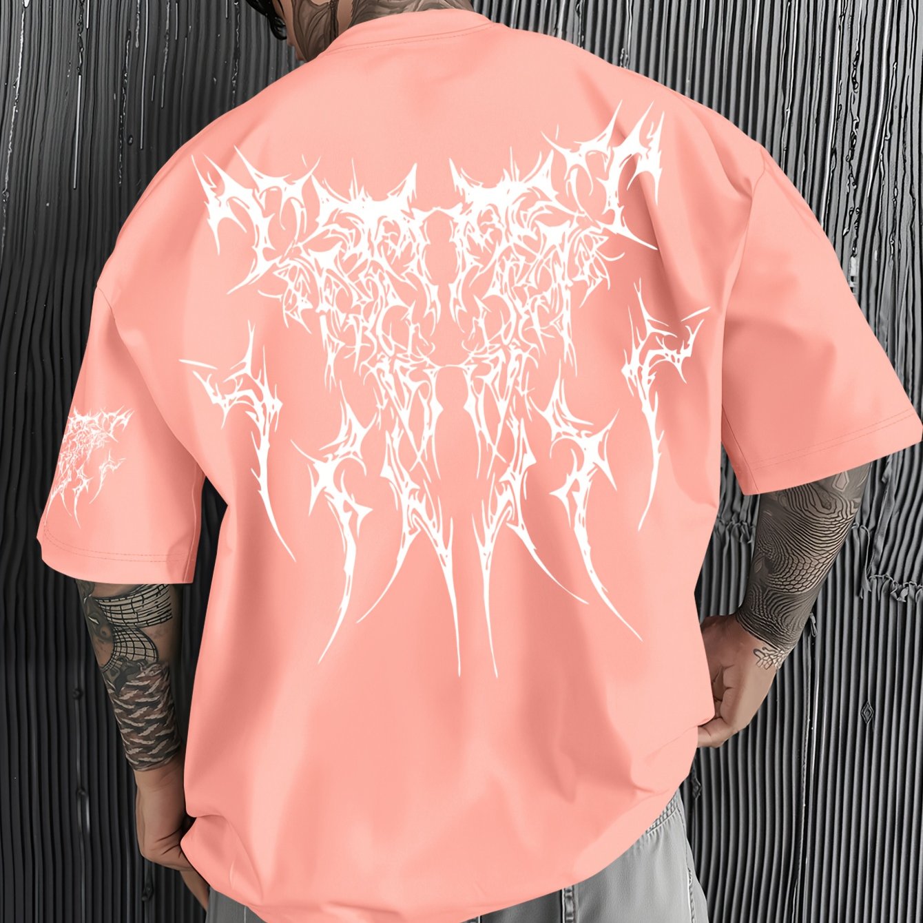 Men'S Dark Hard Core Graphic T-Shirt - Loose Fit, Asymmetrical Hem