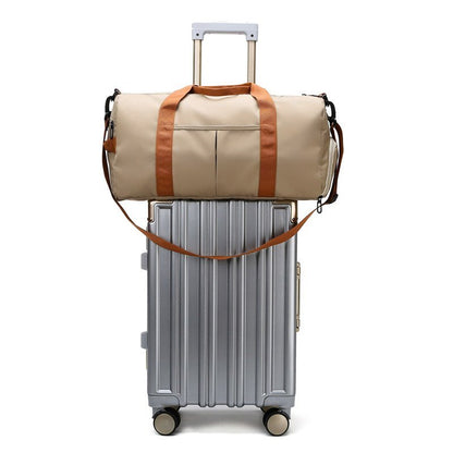 Large Capacity Sports Gym Bag with Yoga & Swim Training Pockets - Durable Nylon Travel Duffel with Shoulder Strap, Brown Trim, and Multiple Compartments for Short Trips, Fitness, and Storage, Travel Duffel|Trendy Duffel Bag|S