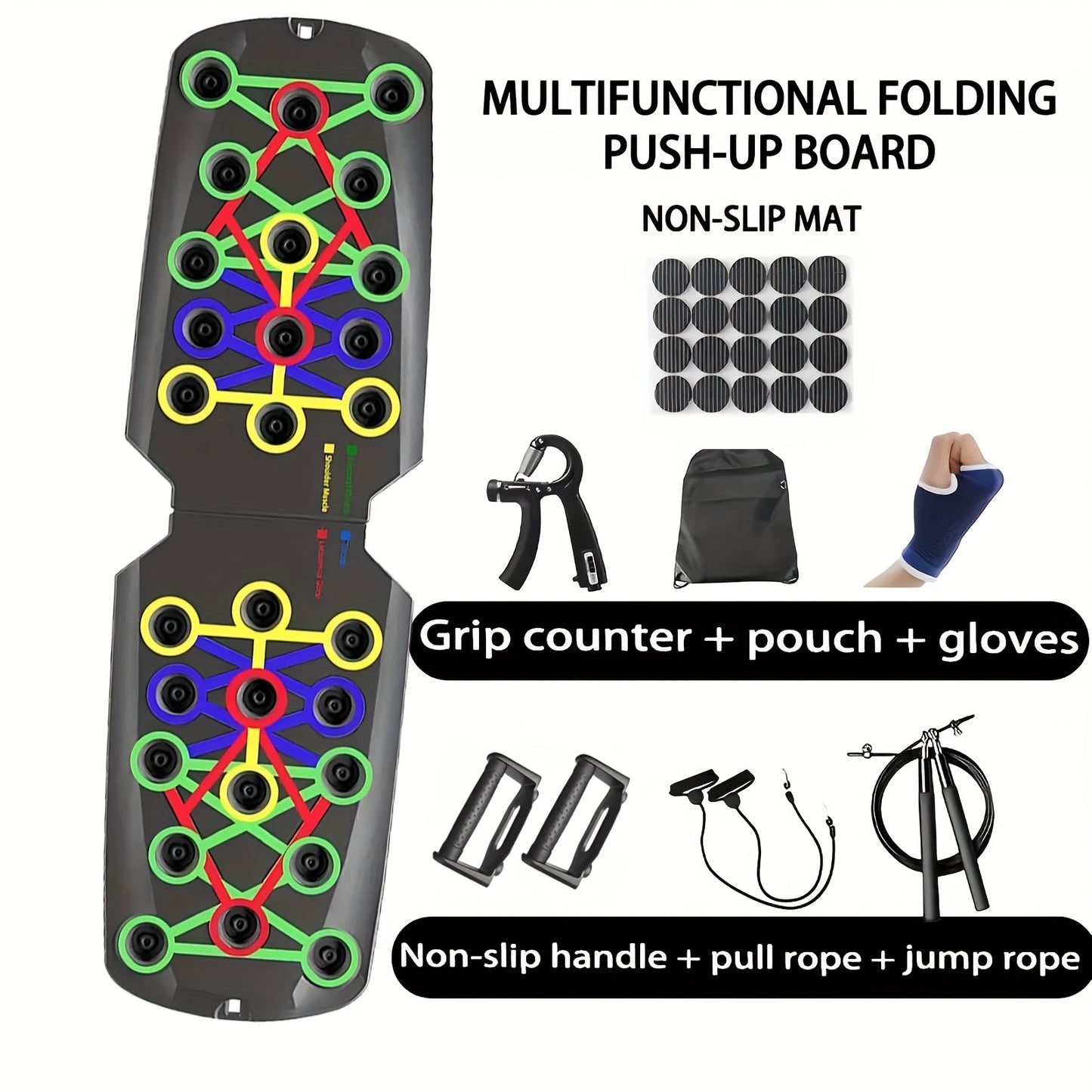 [Adjustable Push Up Board] Adjustable Push Up Board with Resistance Bands-Like System & Non-Slip Surface