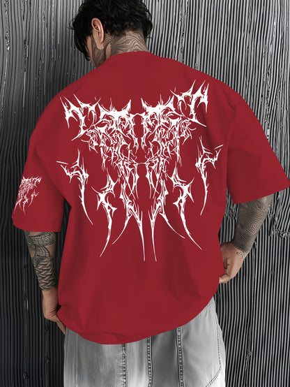 Men'S Dark Hard Core Graphic T-Shirt - Loose Fit, Asymmetrical Hem