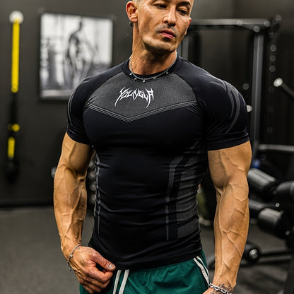 Men's High-Stretch Quick-Dry Athletic Shirt - Gym Workout Top with Muscle Definition