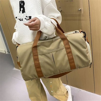 Large Capacity Sports Gym Bag with Yoga & Swim Training Pockets - Durable Nylon Travel Duffel with Shoulder Strap, Brown Trim, and Multiple Compartments for Short Trips, Fitness, and Storage, Travel Duffel|Trendy Duffel Bag|S