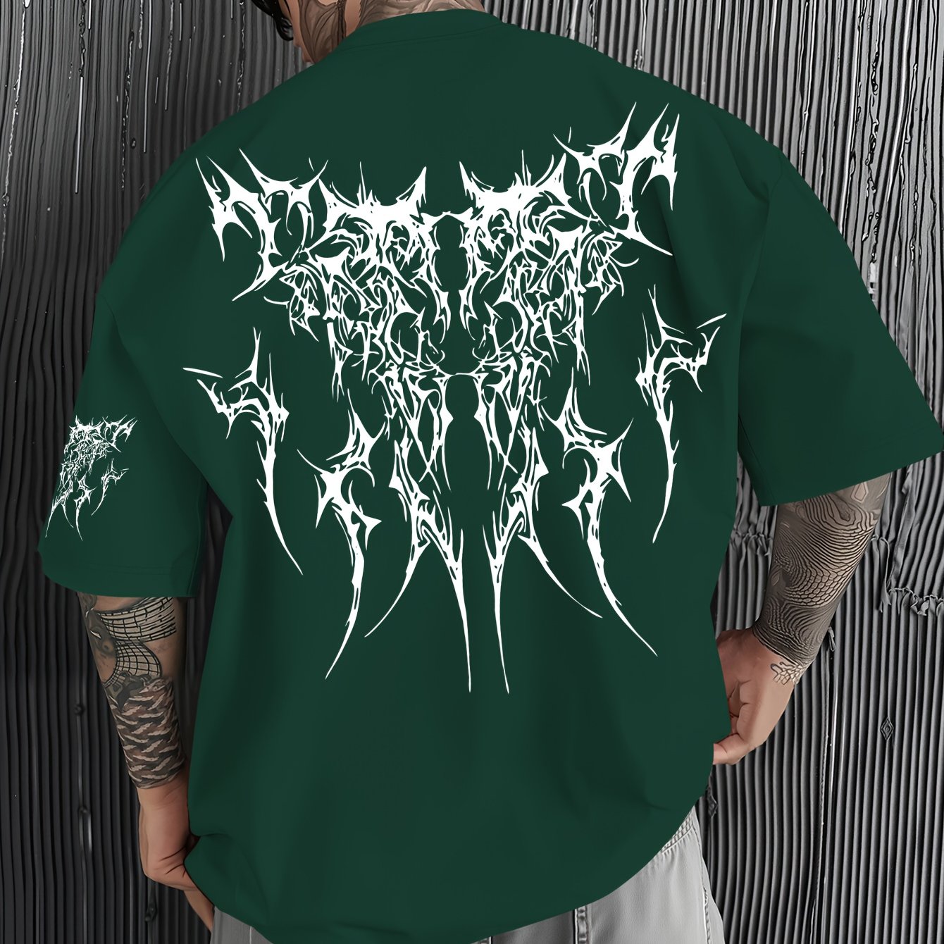 Men'S Dark Hard Core Graphic T-Shirt - Loose Fit, Asymmetrical Hem