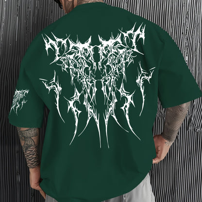 Men'S Dark Hard Core Graphic T-Shirt - Loose Fit, Asymmetrical Hem