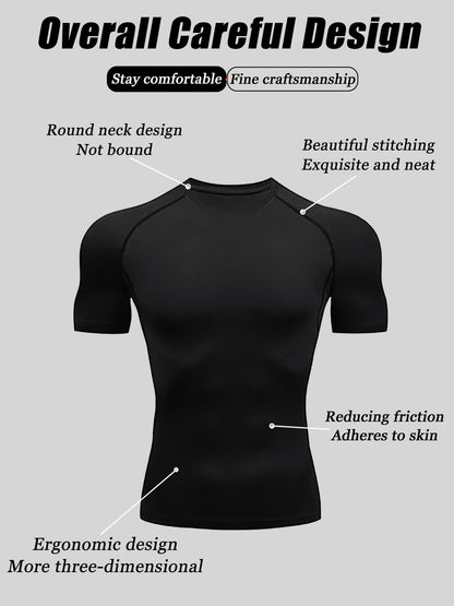 3pcs Wing Print Compression T-Shirts for Men - High Elasticity