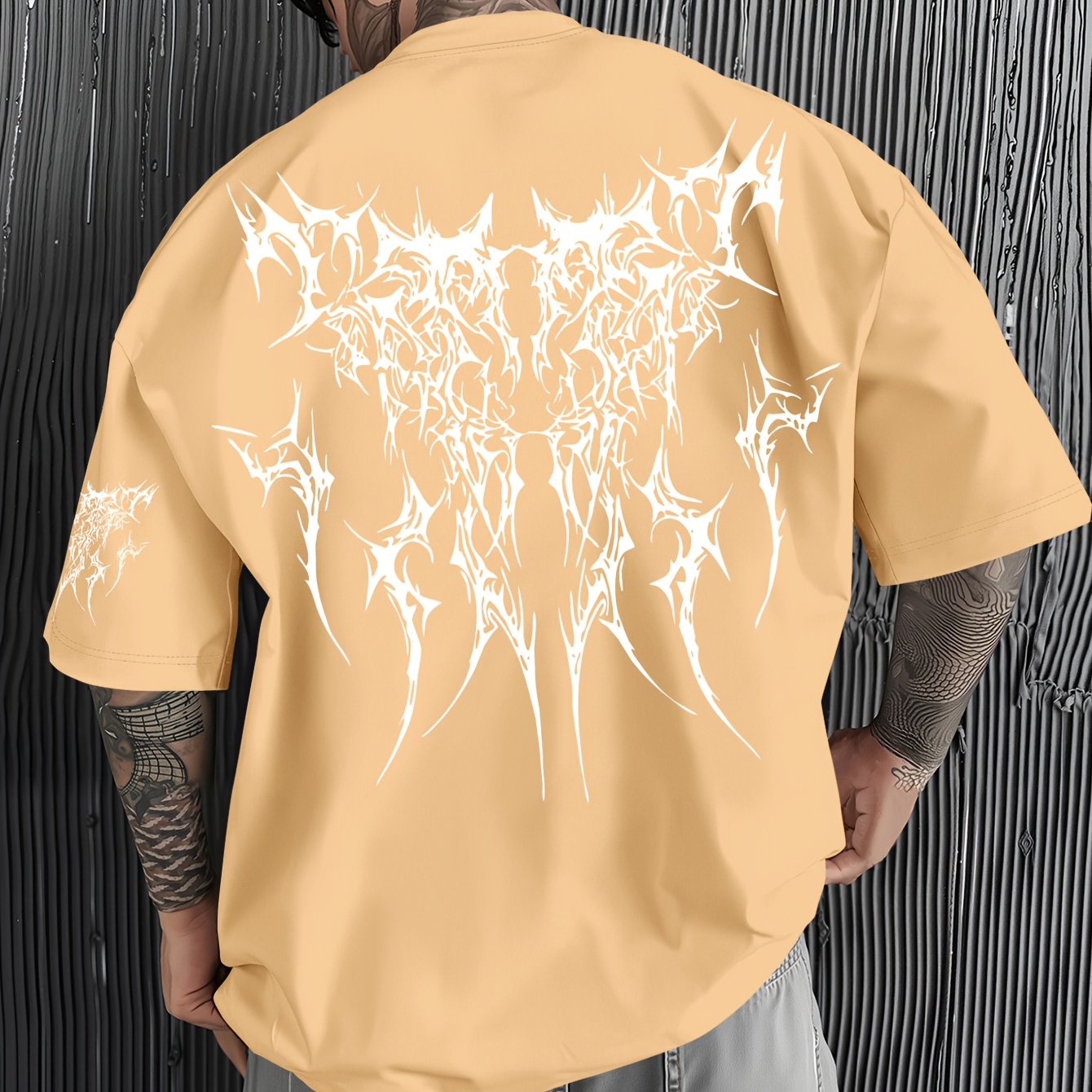 Men'S Dark Hard Core Graphic T-Shirt - Loose Fit, Asymmetrical Hem