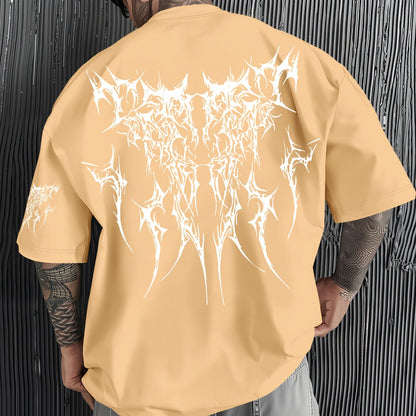 Men'S Dark Hard Core Graphic T-Shirt - Loose Fit, Asymmetrical Hem