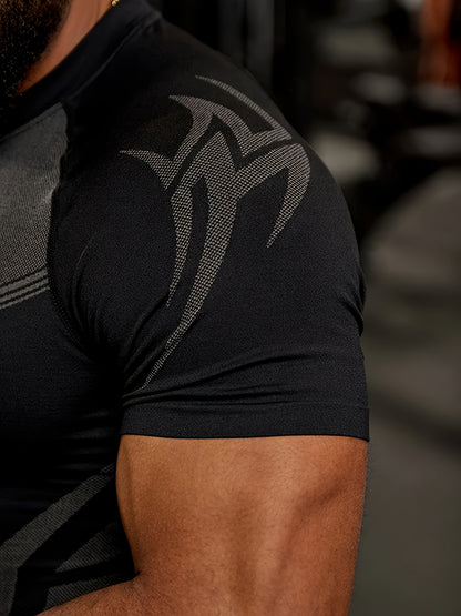 Men's High-Stretch Quick-Dry Athletic Shirt - Gym Workout Top with Muscle Definition