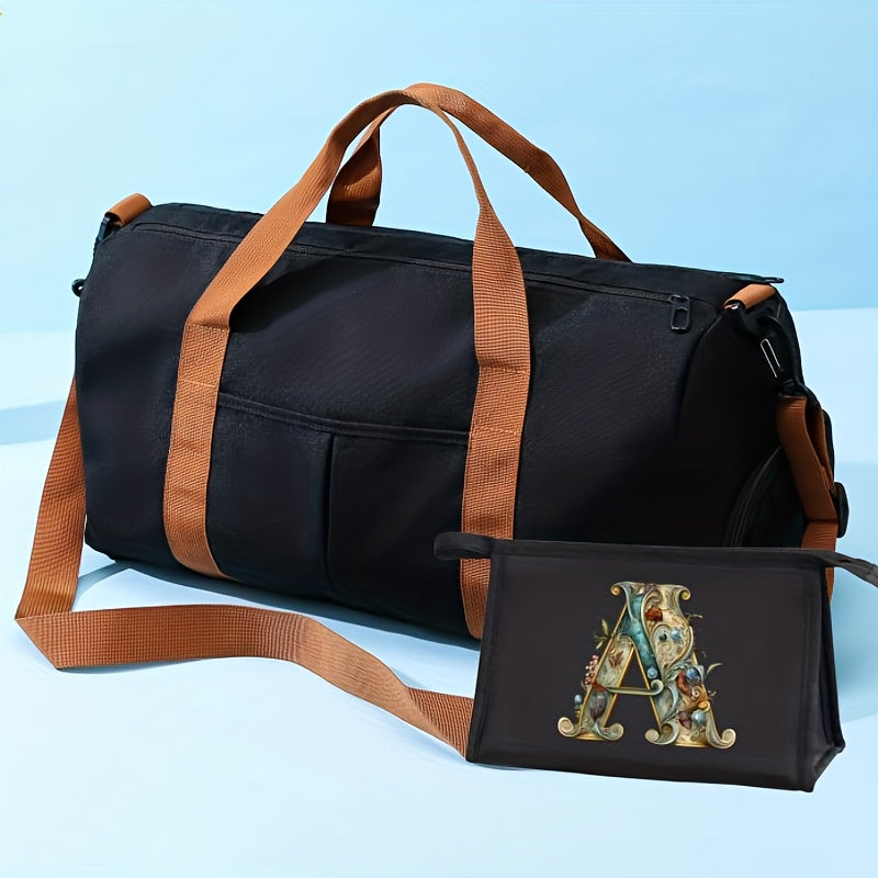 Large Capacity Sports Gym Bag with Yoga & Swim Training Pockets - Durable Nylon Travel Duffel with Shoulder Strap, Brown Trim, and Multiple Compartments for Short Trips, Fitness, and Storage, Travel Duffel|Trendy Duffel Bag|S