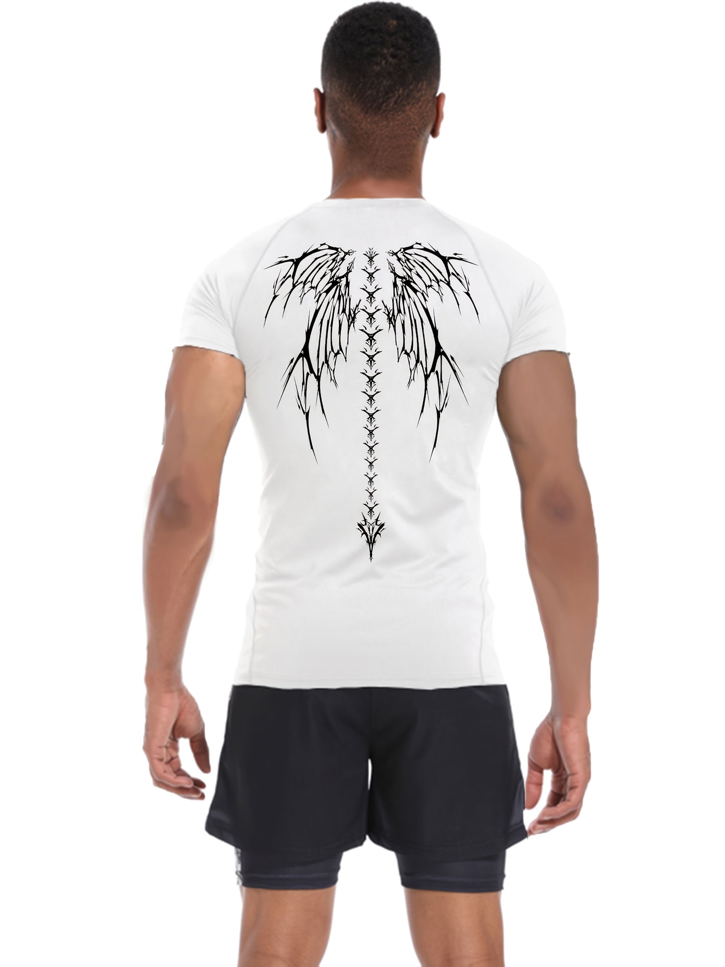 3pcs Wing Print Compression T-Shirts for Men - High Elasticity