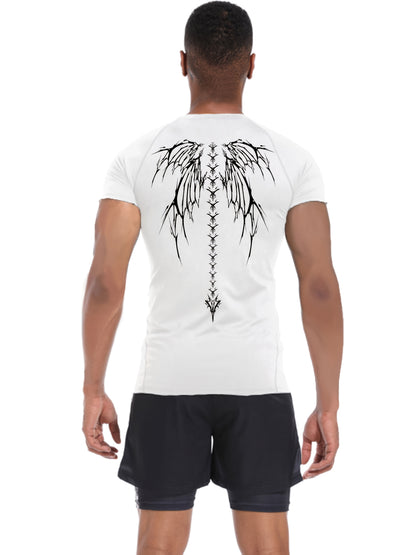 3pcs Wing Print Compression T-Shirts for Men - High Elasticity