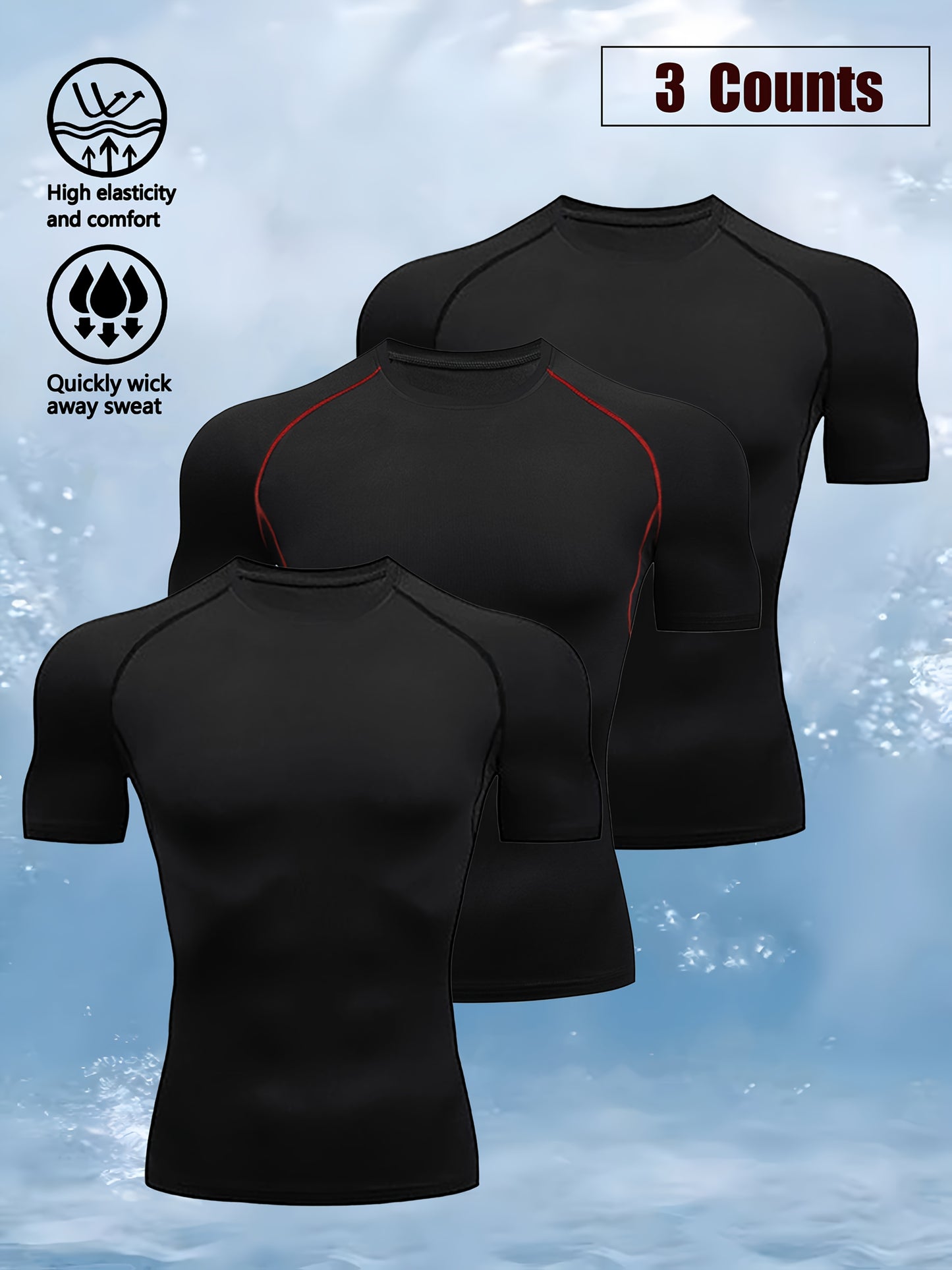 3pcs Wing Print Compression T-Shirts for Men - High Elasticity