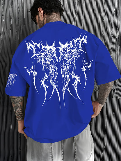 Men'S Dark Hard Core Graphic T-Shirt - Loose Fit, Asymmetrical Hem