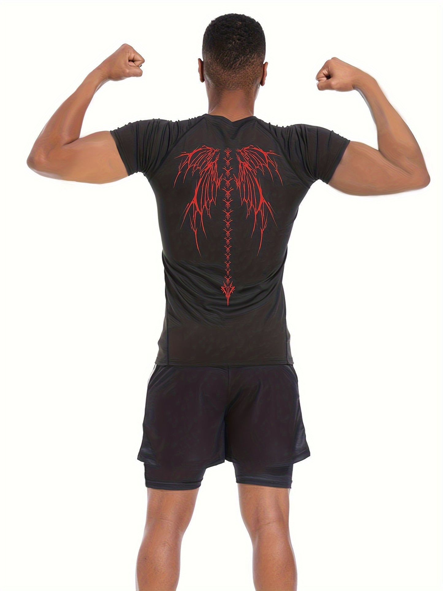 3pcs Wing Print Compression T-Shirts for Men - High Elasticity