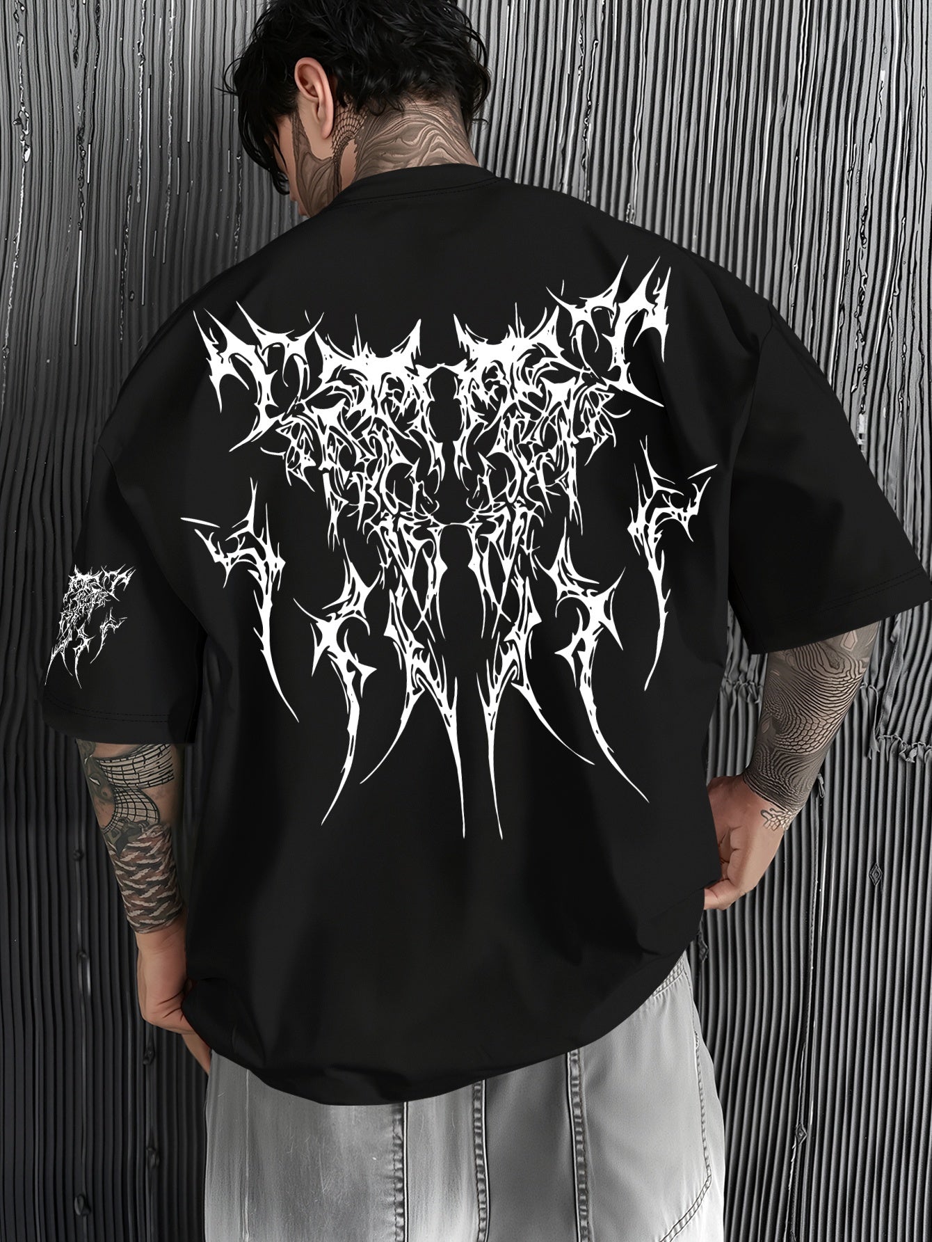 Men'S Dark Hard Core Graphic T-Shirt - Loose Fit, Asymmetrical Hem