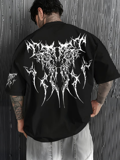 Men'S Dark Hard Core Graphic T-Shirt - Loose Fit, Asymmetrical Hem