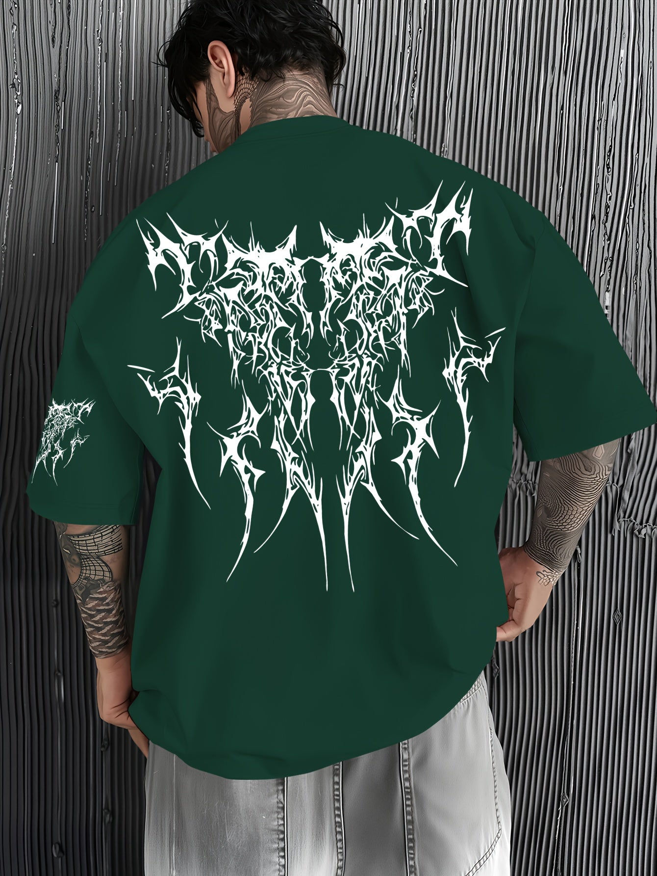 Men'S Dark Hard Core Graphic T-Shirt - Loose Fit, Asymmetrical Hem