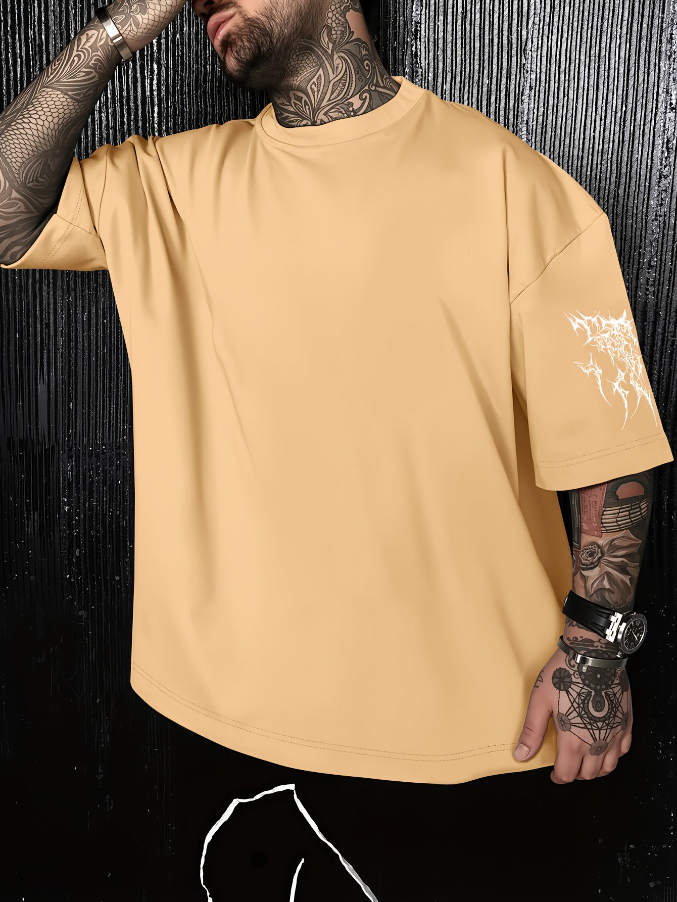 Men'S Dark Hard Core Graphic T-Shirt - Loose Fit, Asymmetrical Hem