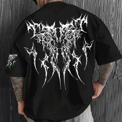 Men'S Dark Hard Core Graphic T-Shirt - Loose Fit, Asymmetrical Hem